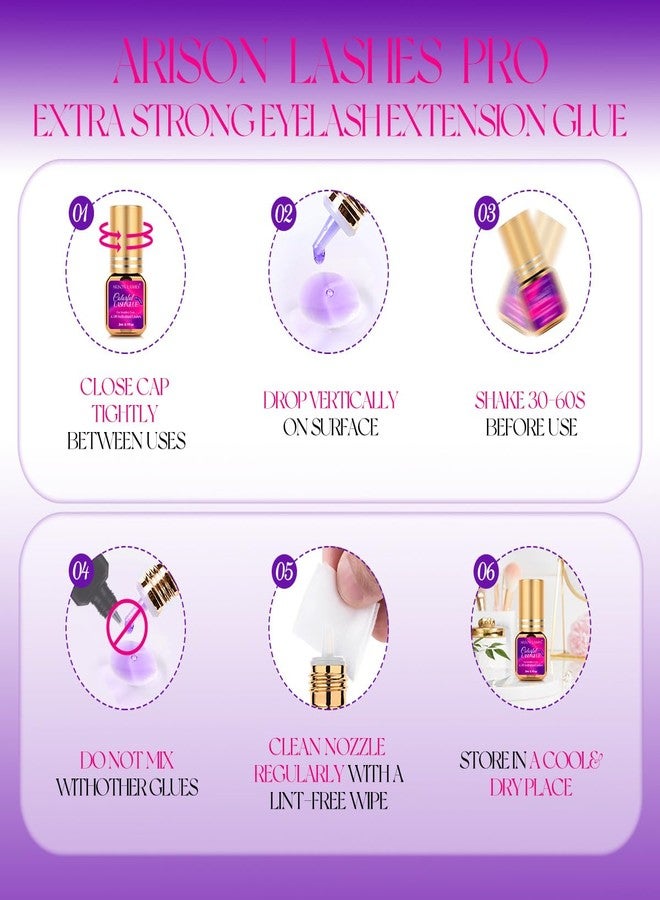 أريسون لاشز غراء رموش للرموش الحساسة، سريع الجفاف، مقاوم للماء، غراء رموش فردي يدوم طويلاً، وصلات رموش يمكنك تركيبها بنفسك، تثبيت قوي (بنفسجي - 3 مل) - Image 4